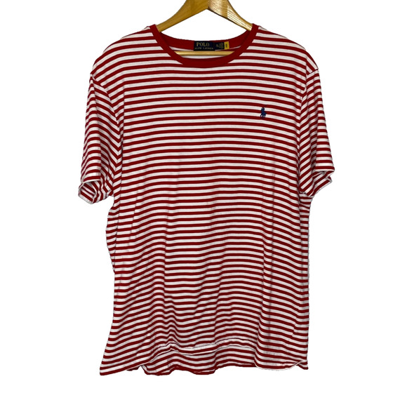 Men's XXL Ralph Lauren Custom Slim Red Stripe 100% Cotton Crewneck Tee - Picture 1 of 5